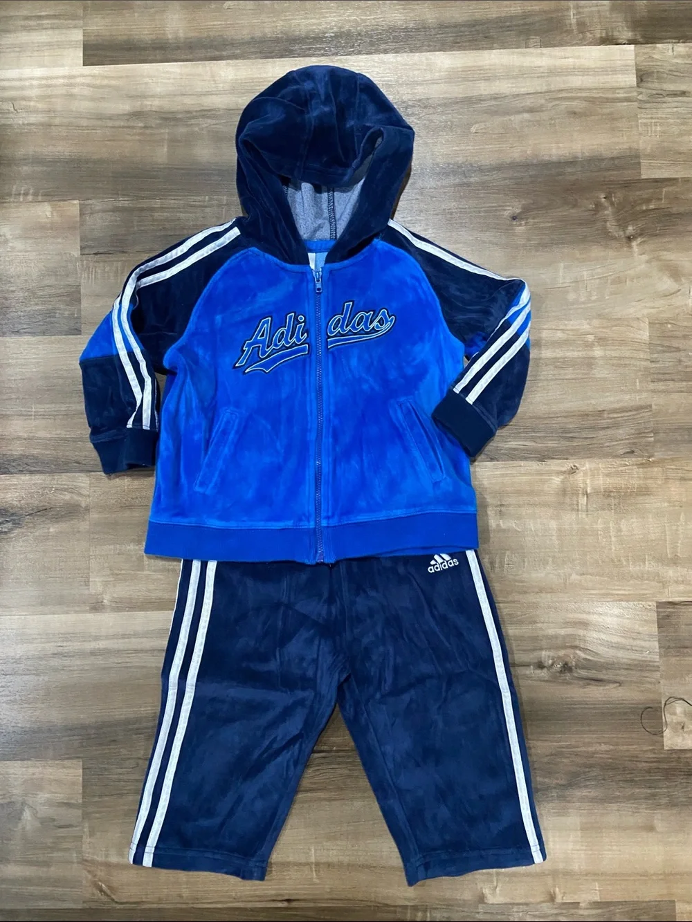adidas Royal and Navy Velour Feel Hoodie & Jogger Set